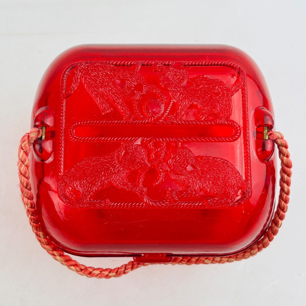 Vintage Hommer Cat Kitten Yarn Caddy Red‎ Plastic Holder Organizer Carry Case